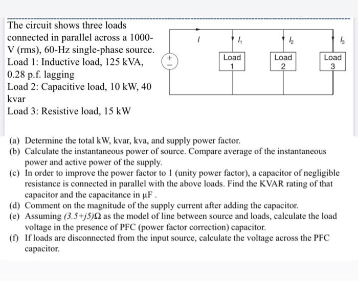 Solved The circuit shows three loads connected in parallel