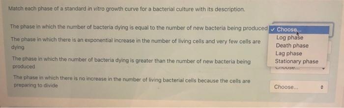 Solved Match each phase of a standard in vitro growth curve | Chegg.com