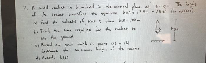 Solved 2. A model rocket is launched in the vertical plane | Chegg.com