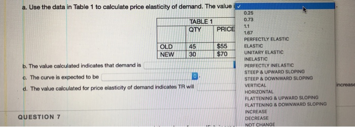 Solved a. Use the data in Table 1 to calculate price | Chegg.com