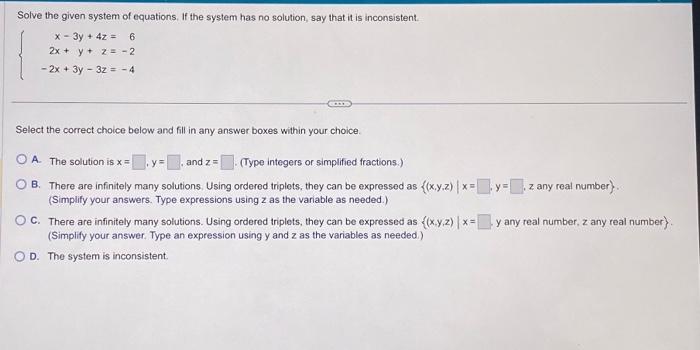 Solved Solve the given system of equations. If the system | Chegg.com