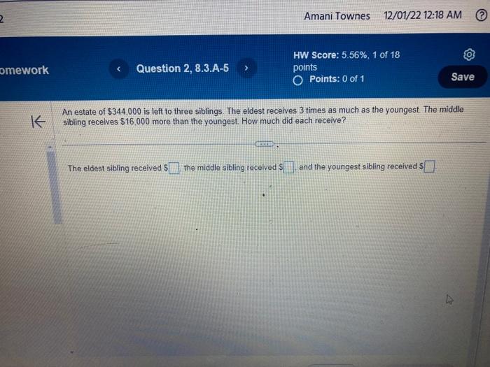 Solved An Estate Of 344 000 Is Left To Three Siblings The Chegg