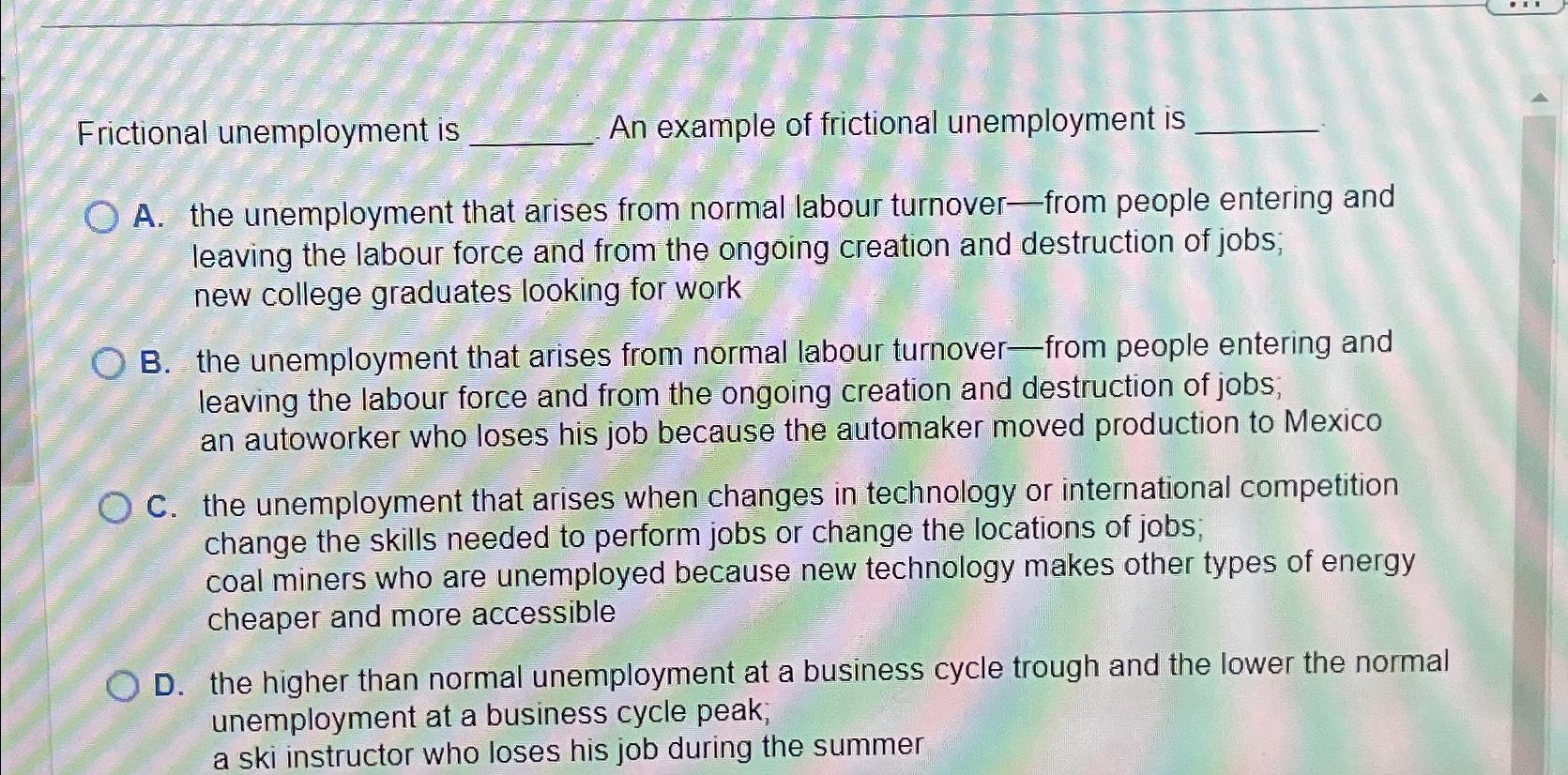 Solved Frictional Unemployment IsAn Example Of Frictional | Chegg.com