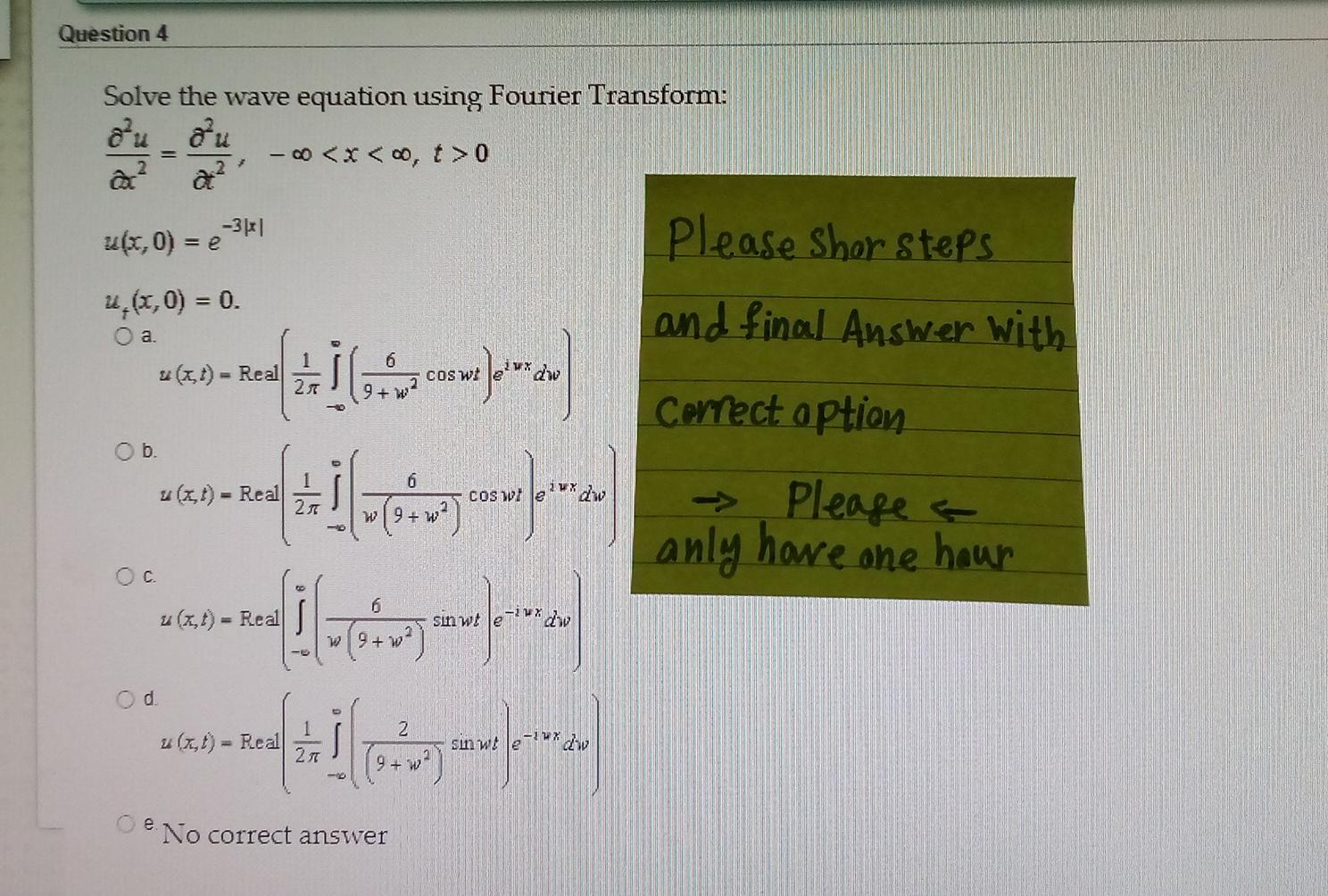 Solved Question 4 Solve the wave equation using Fourier | Chegg.com