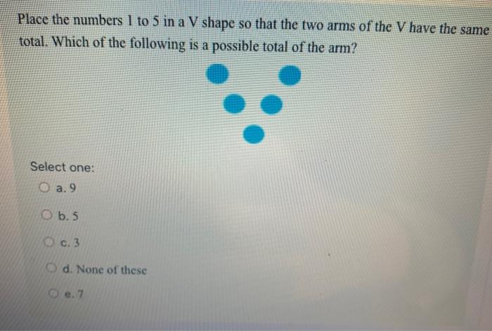 Solved Place the numbers 1 to 5 in a V shape so that the two | Chegg.com