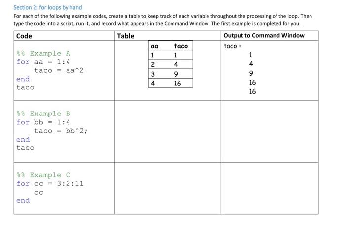 Solved Section 2: for loops by hand For each of the | Chegg.com
