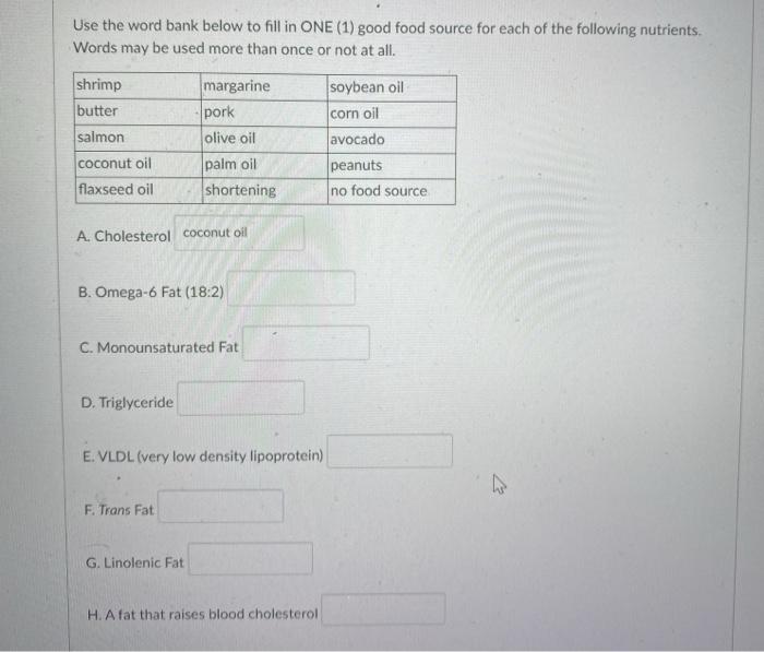 solved-use-the-word-bank-below-to-fill-in-one-1-good-food-chegg