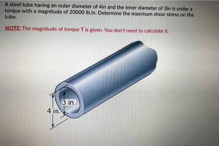 Solved A steel tube having an outer diameter of 4in and the | Chegg.com