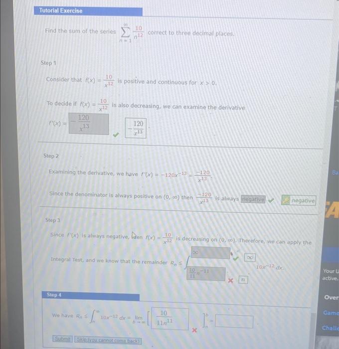 Solved Tutorial Exercise Find the sum of the series 10 Σ | Chegg.com
