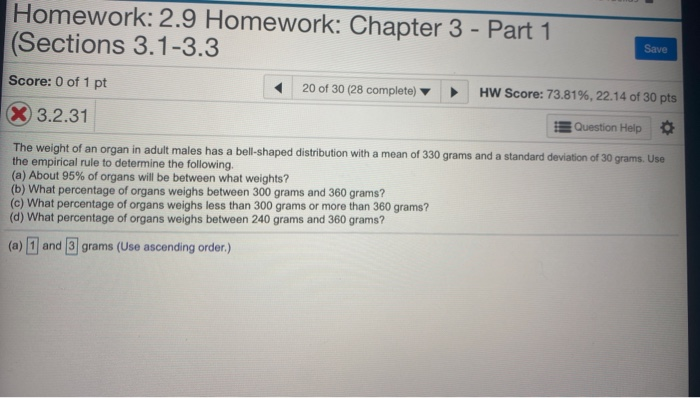 Solved Homework: 2.9 Homework: Chapter 3 - Part 1 (Sections | Chegg.com