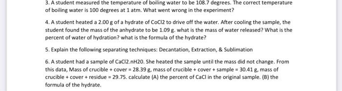 Solved 3. A student measured the temperature of boiling | Chegg.com