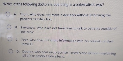 Solved Which of the following doctors is operating in a | Chegg.com