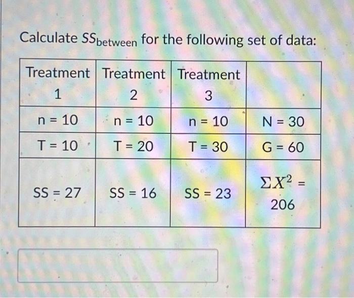 Solved Calculate SSbetween for the following set of | Chegg.com