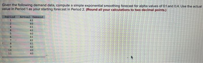 Solved Given The Following Demand Data, Compute A Simple | Chegg.com