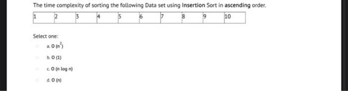 Solved The time complexity of sorting the following Data set | Chegg.com