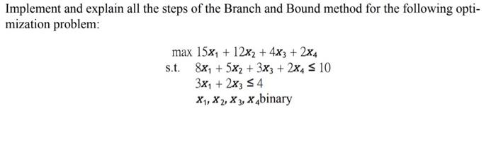 Solved Implement and explain all the steps of the Branch and | Chegg.com