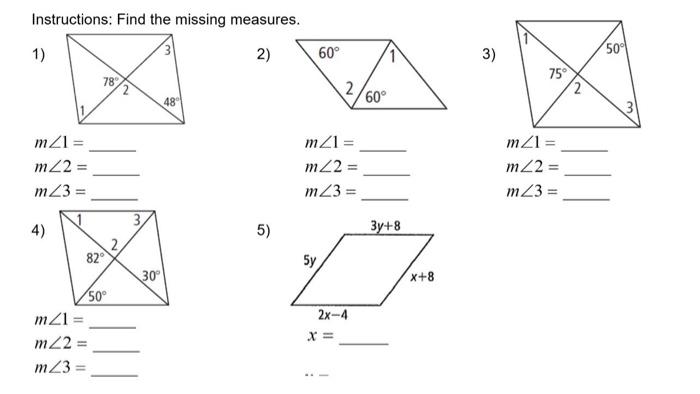 Solved Instructions: Find the missing measures. 1) 2) 3) | Chegg.com