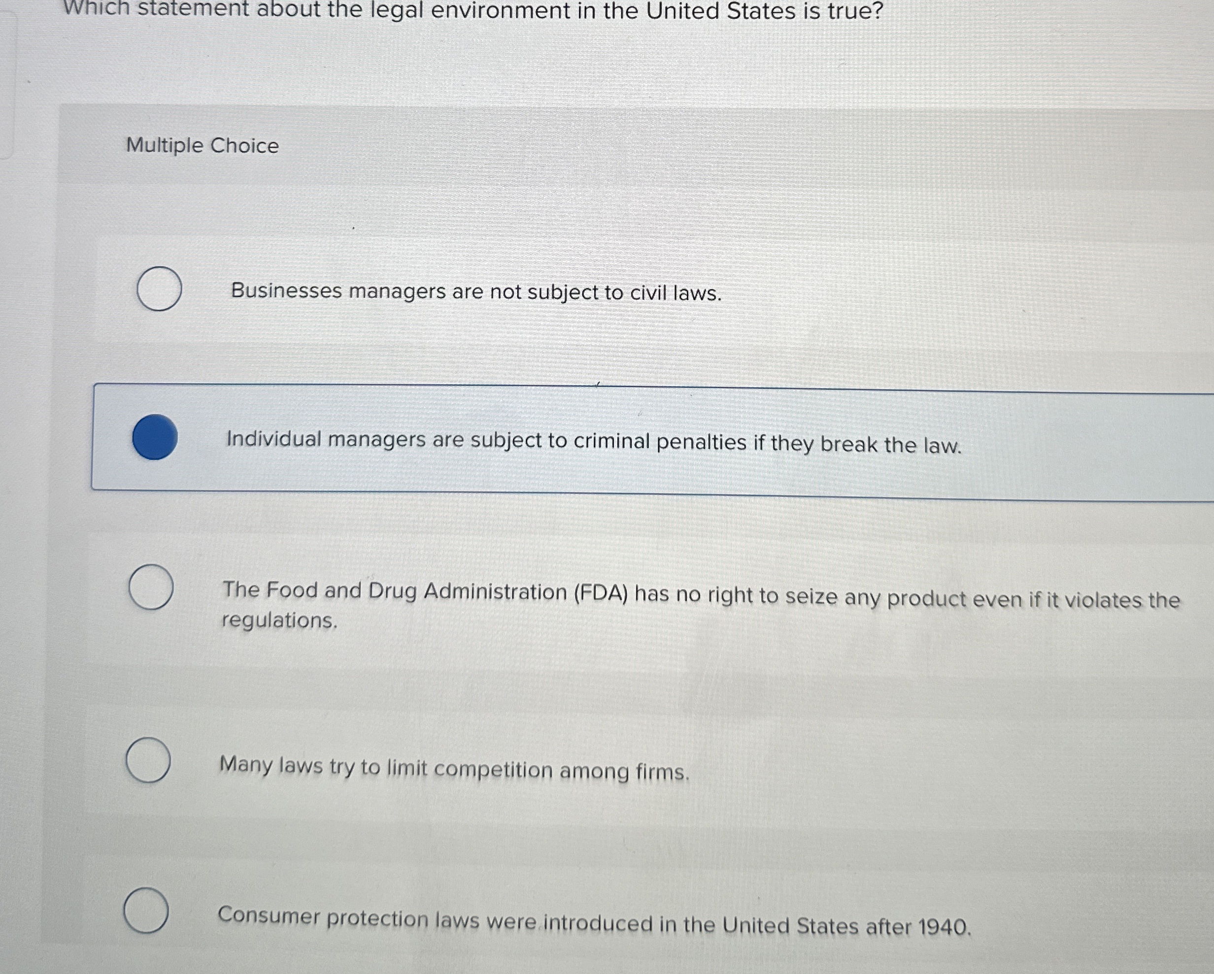 Solved Which statement about the legal environment in the | Chegg.com