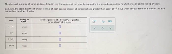 Solved The chemical formulae of some acids are listed in the | Chegg.com