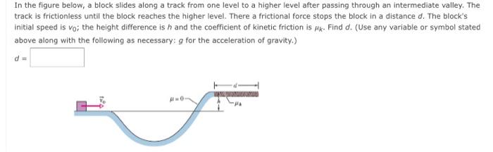 In the figure below, a block slides along a track from one level to a higher level after passing through an intermediate vall