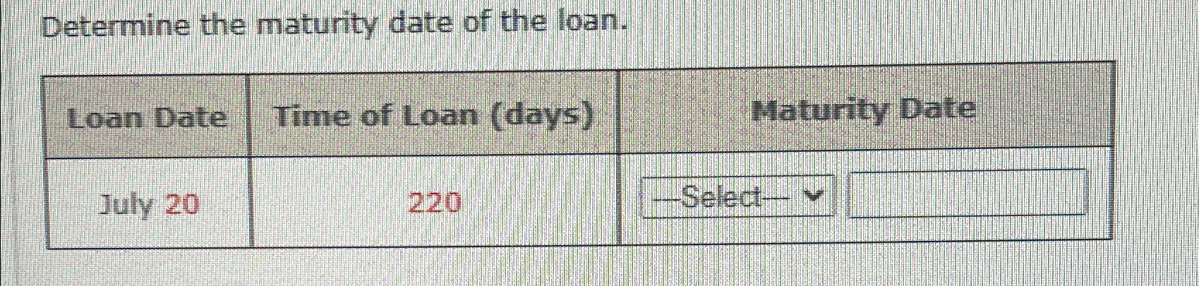 Solved Determine the maturity date of the loan.\table[[Loan | Chegg.com