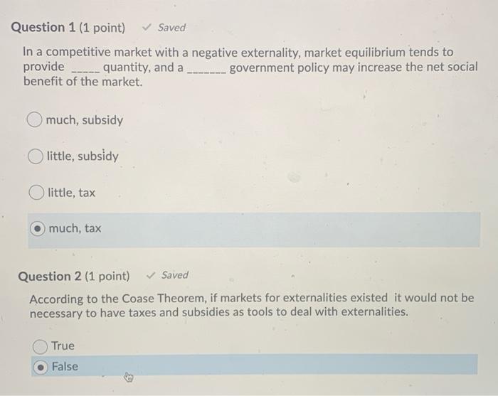 Solved Question 1 (1 point) Saved In a competitive market | Chegg.com