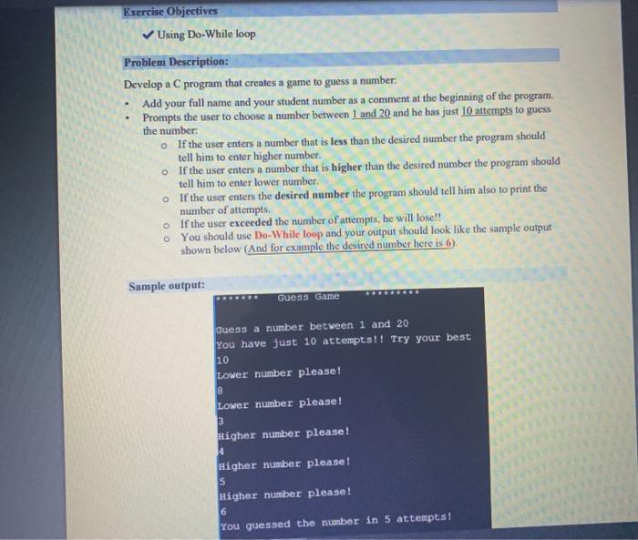 Solved Exercise Objectives Using Do-While loop Problem | Chegg.com