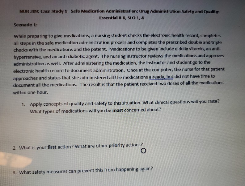 Solved Nur 309 Case Study 1 Safe Medication Chegg Solved Nur 309 Case Study 1 Safe Medication Chegg