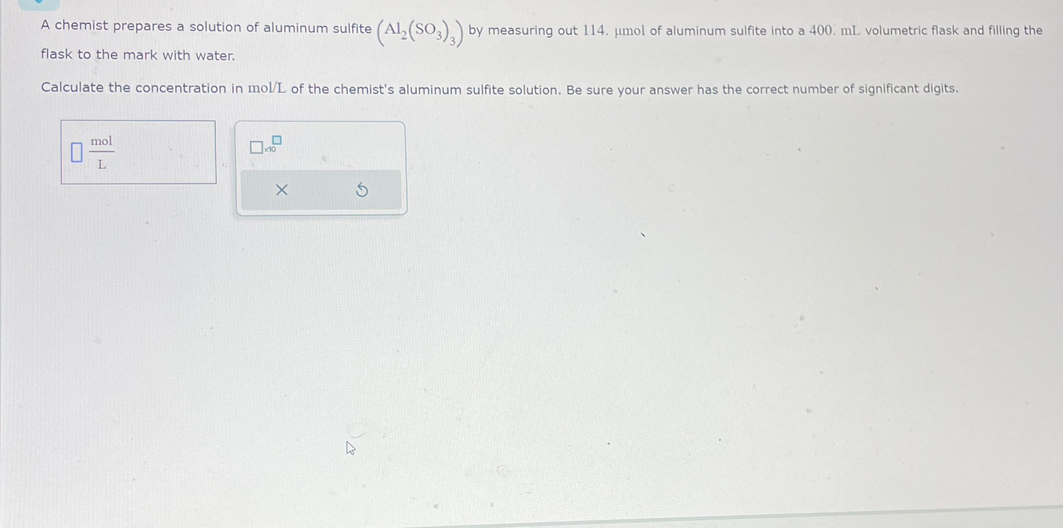 Solved A chemist prepares a solution of aluminum sulfite | Chegg.com