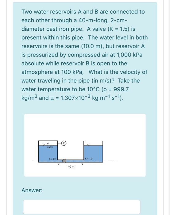 Solved Two water reservoirs A and B are connected to each