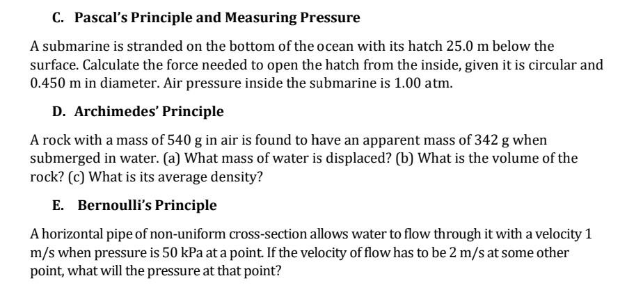 Solved C. Pascal's Principle and Measuring Pressure A | Chegg.com