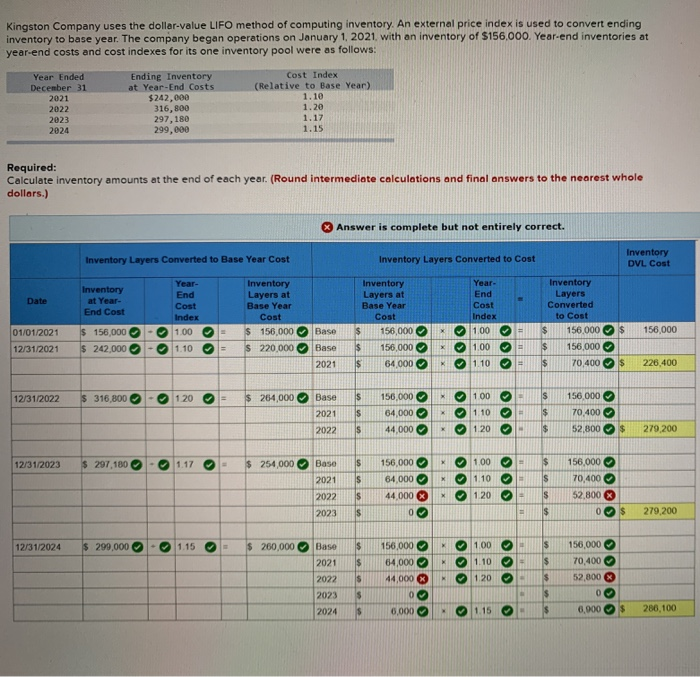 Solved Kingston Company uses the dollarvalue LIFO method of