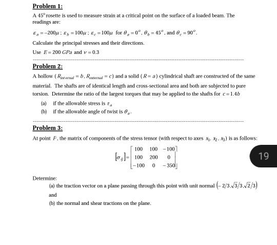 Solved Problem 1: A 45 rosette is used to measure strain a | Chegg.com