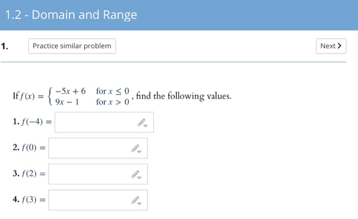 Solved 1.2 - Domain And Range Practice Similar Problem Next | Chegg.com