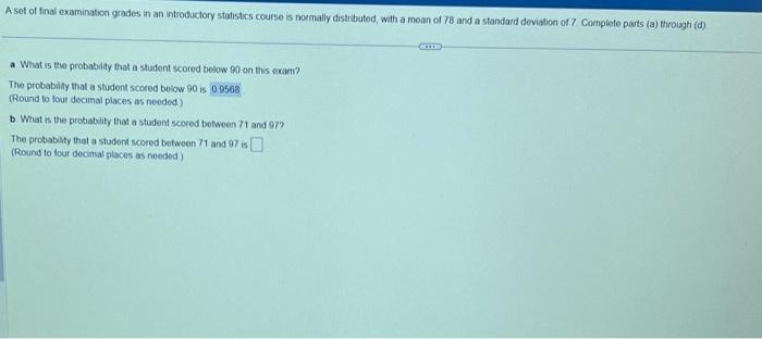 Solved A set of final examination grades in an introductory | Chegg.com