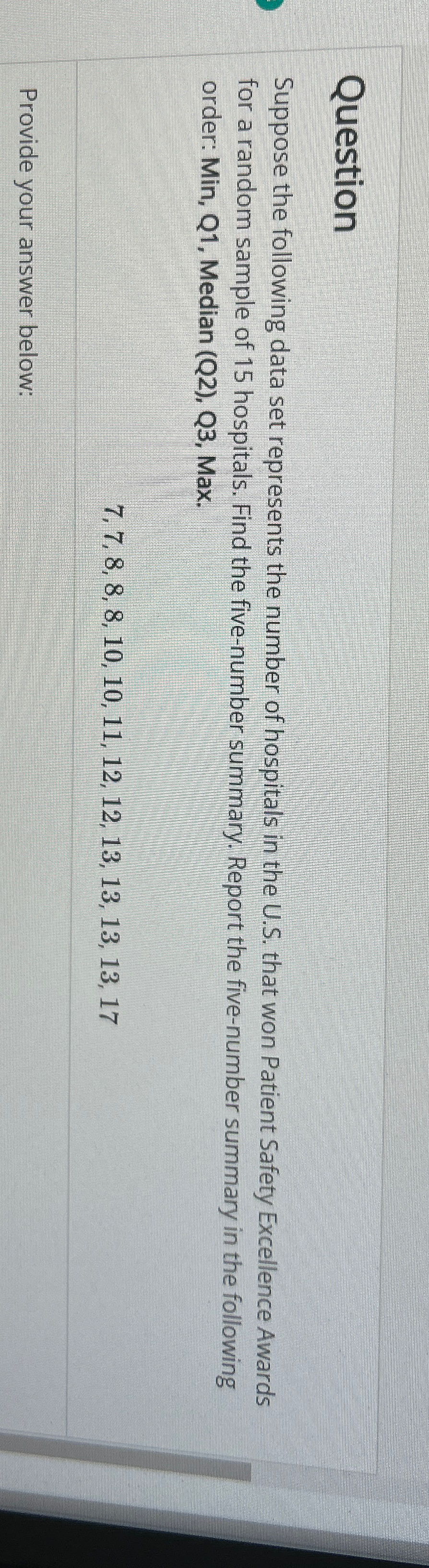 Solved QuestionSuppose the following data set represents the | Chegg.com