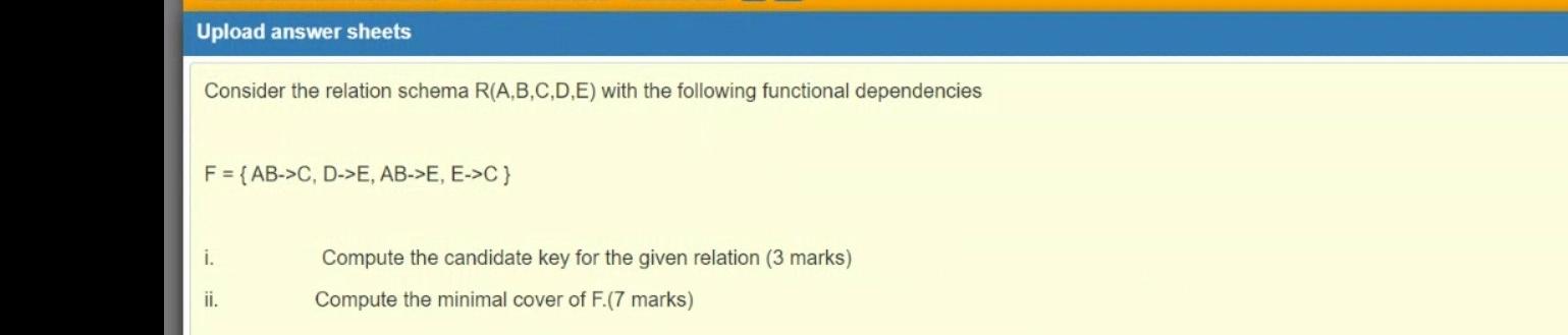 Solved Upload Answer Sheets Consider The Relation Schema | Chegg.com