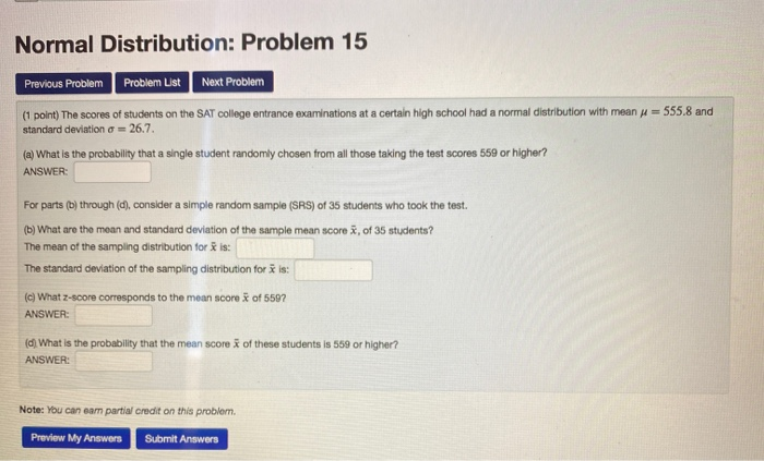 Solved Normal Distribution: Problem 15 Previous Problem | Chegg.com