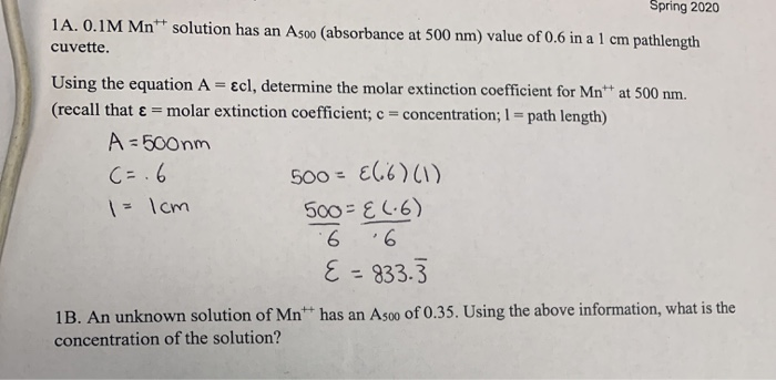 Solved Spring 1a 0 1m Mn Solution Has An Aso0 Chegg Com