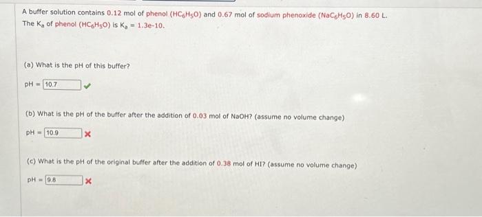 Solved A buffer solution contains 0.12 mol of phenol | Chegg.com