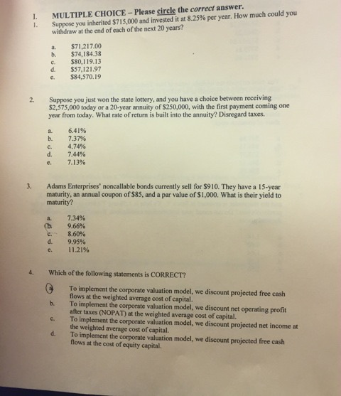 Solved 1 MULTIPLE CHOICE - Please circle the correct answer. | Chegg.com