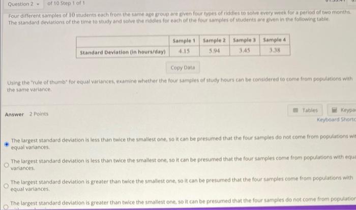 Solved Four different samples of 10 students each from the | Chegg.com