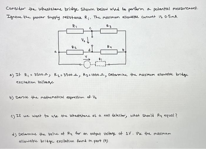 Consider the wheatstone bridge shown below used to | Chegg.com