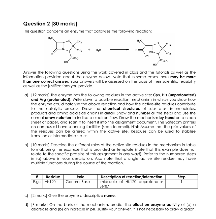 Solved Question marks]This question concerns an enzyme that | Chegg.com