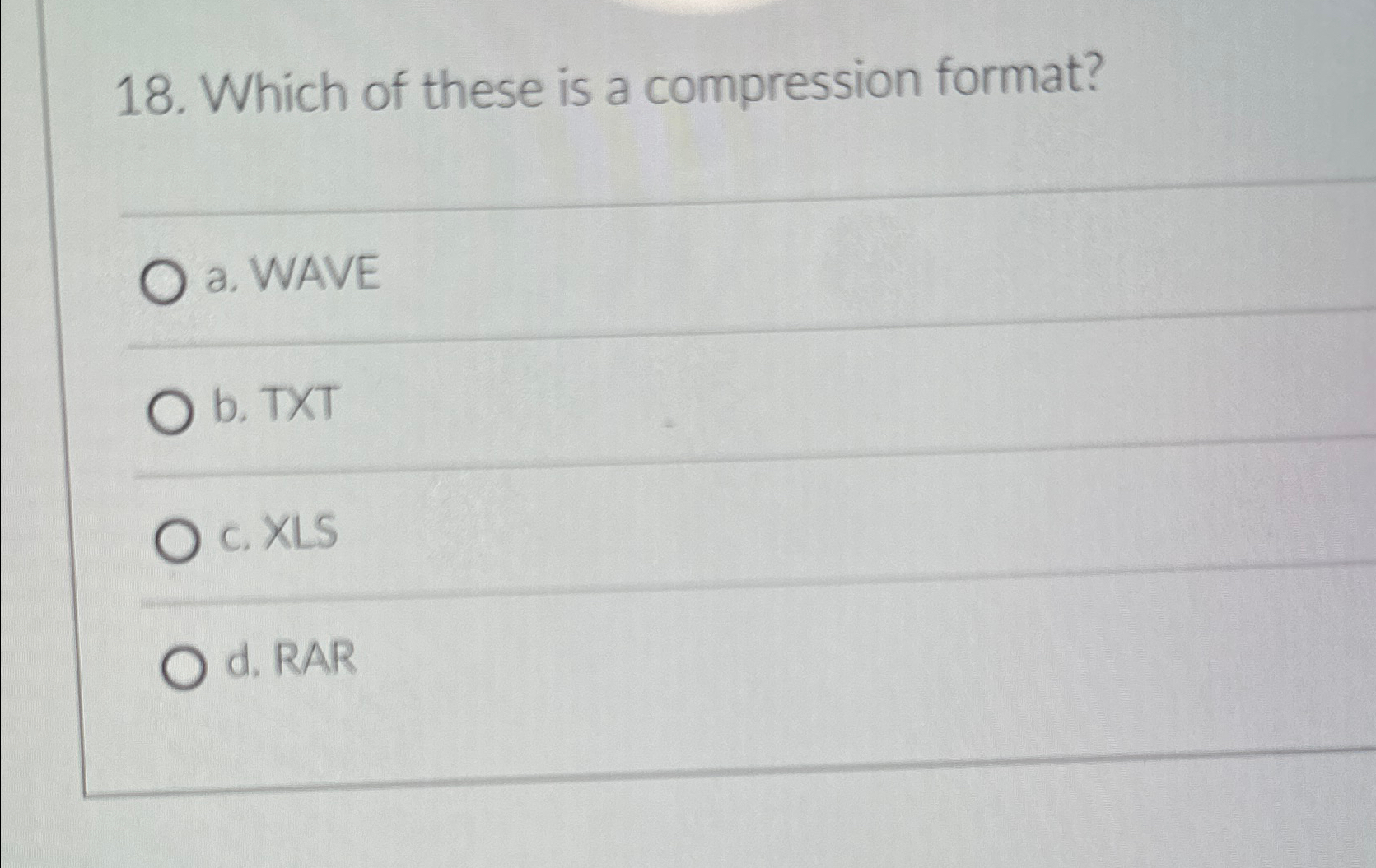 Solved Which of these is a compression format?q,a. ﻿WAVEb. | Chegg.com