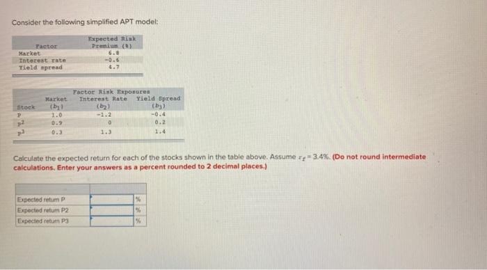 Solved Consider the following simplified APT model: Factor | Chegg.com