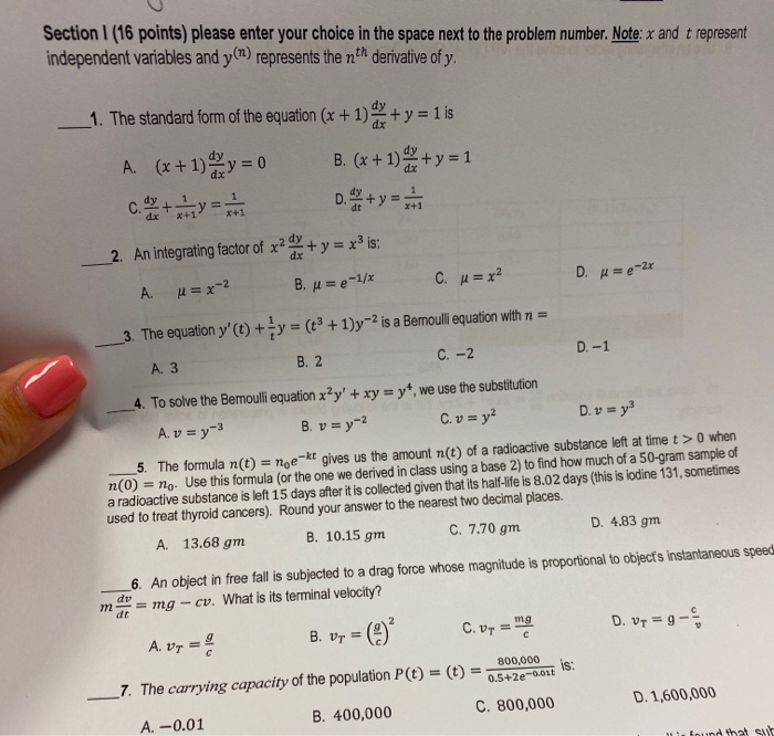 Solved Section 1 16 Points Please Enter Your Choice In Chegg Com