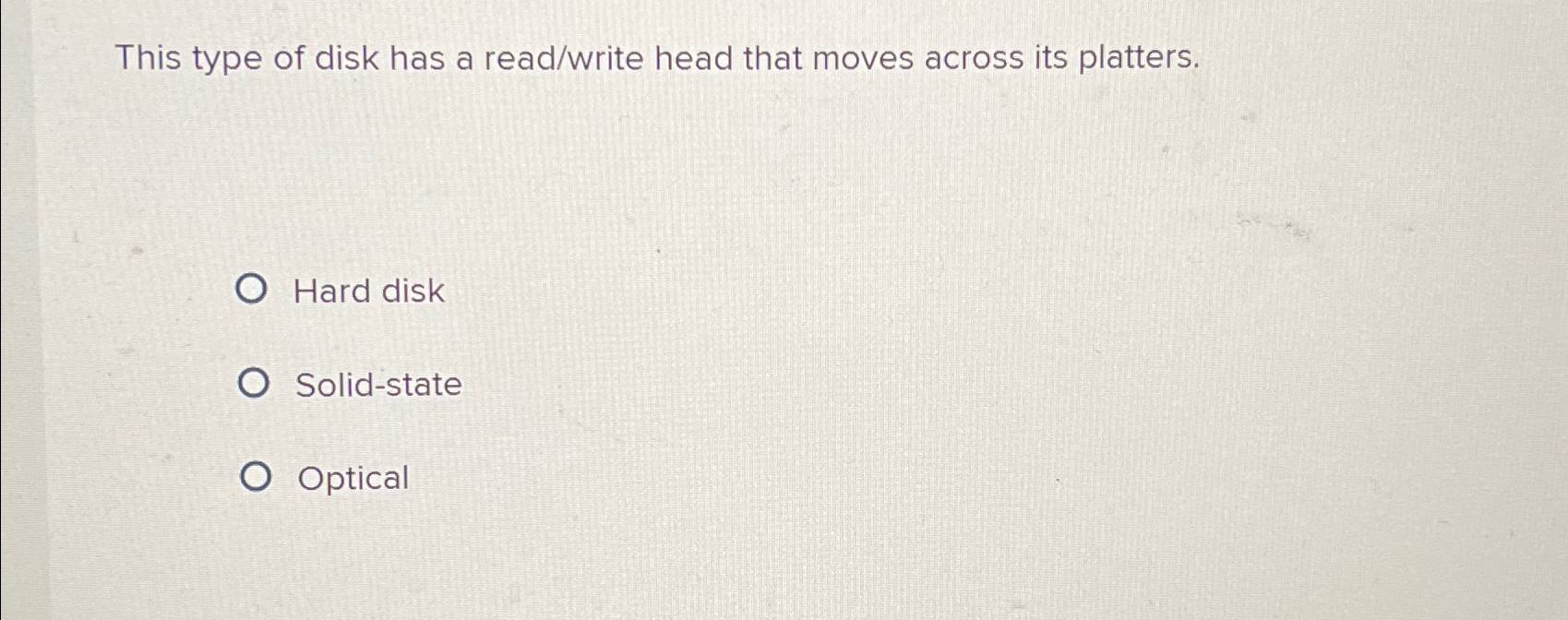 Solved This type of disk has a read/write head that moves | Chegg.com