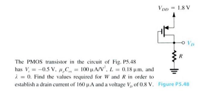 Solved The PMOS transistor in the circuit of Fig. P5.48 has | Chegg.com