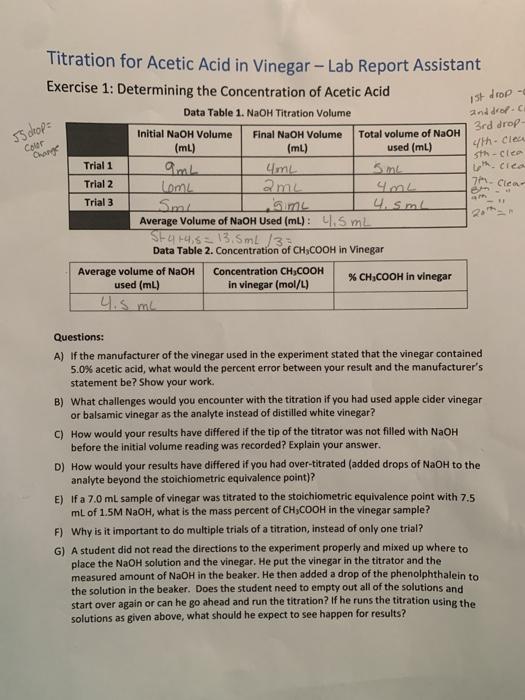 pre lab assignment titration of vinegar